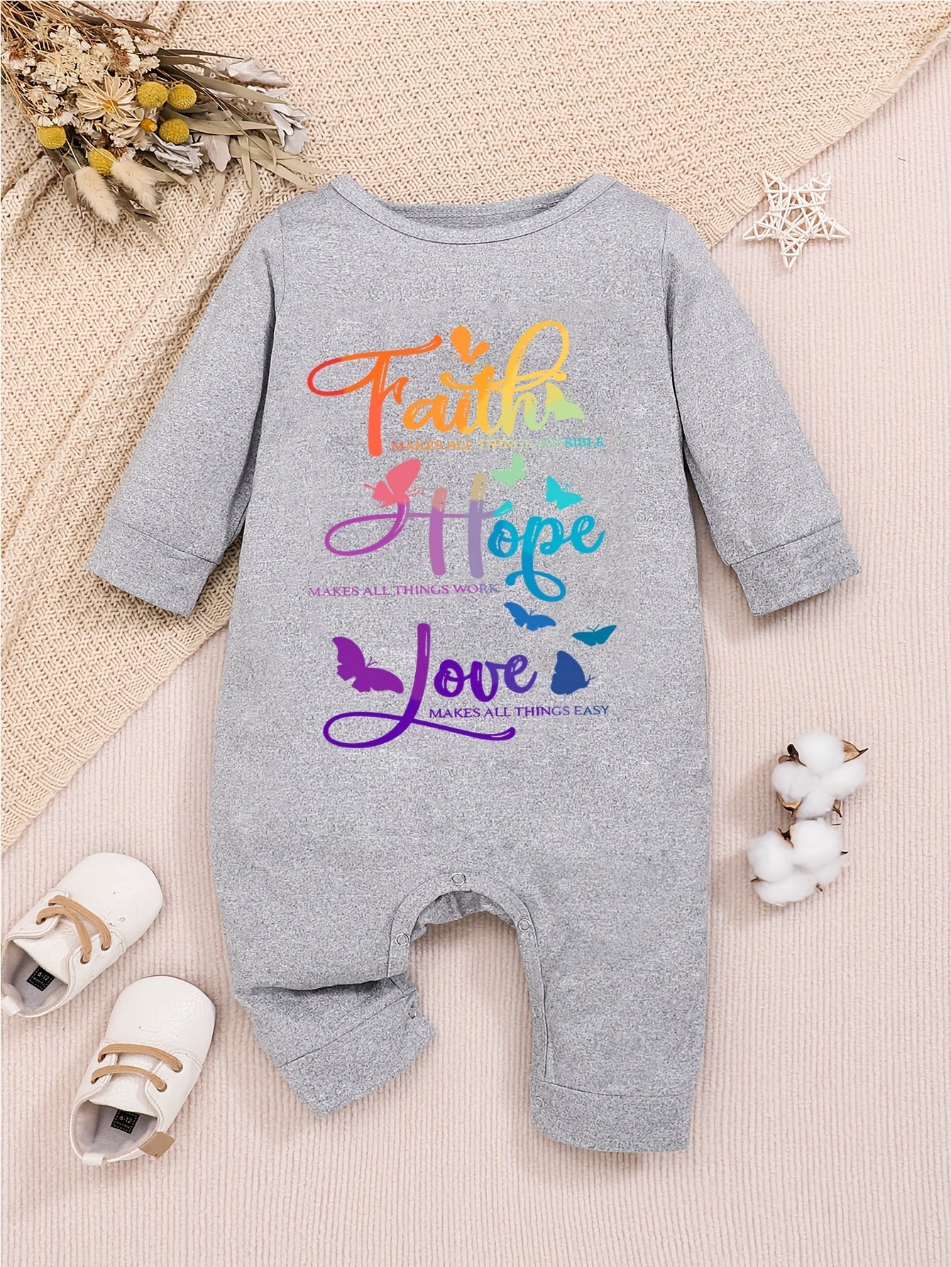 Faith Hope Love Long Sleeve  Christian Baby Onesie claimedbygoddesigns
