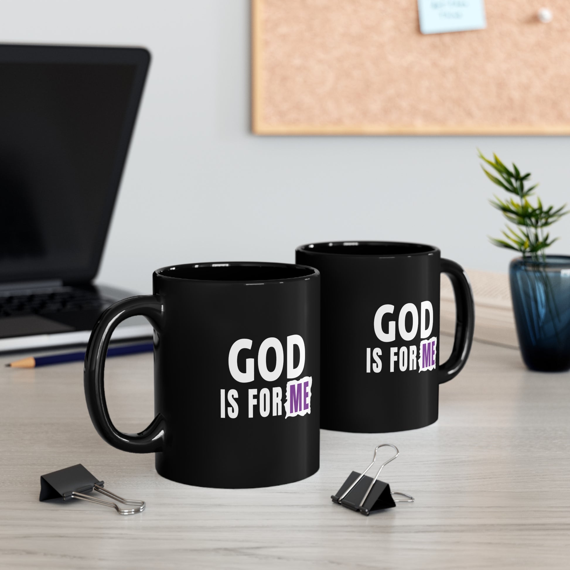 God Is For Me Christian Black Ceramic Mug 11oz (double sided print) Printify