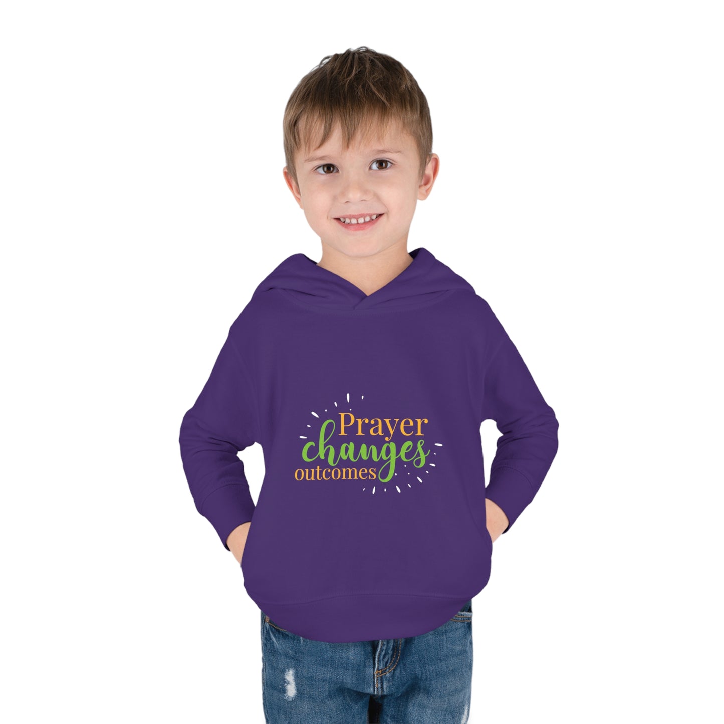 Prayer Changes Outcomes Toddler Christian Pullover Fleece Hoodie Printify