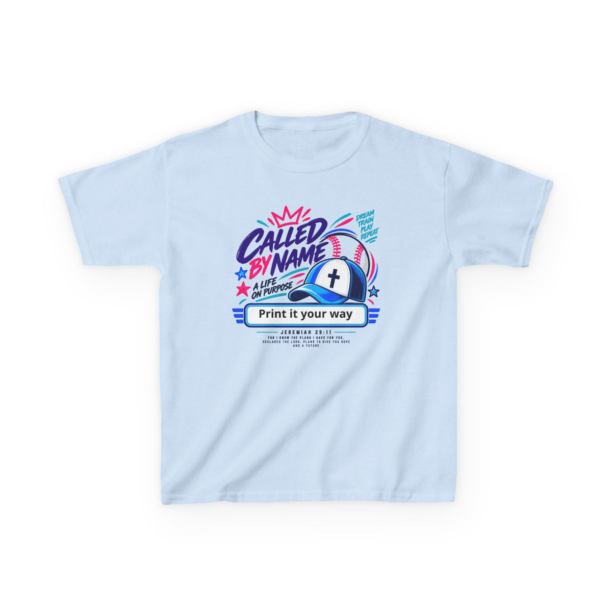 Youth Christian baseball t-shirt, Called By Name design