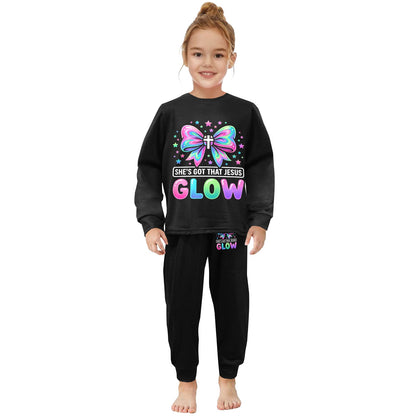 She's Got That Jesus Glow Little Girls' Crew Neck Long Pajama Set