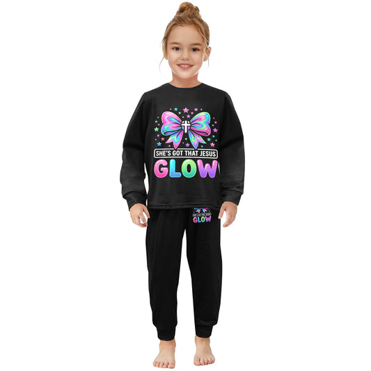 She's Got That Jesus Glow Little Girls' Crew Neck Long Pajama Set