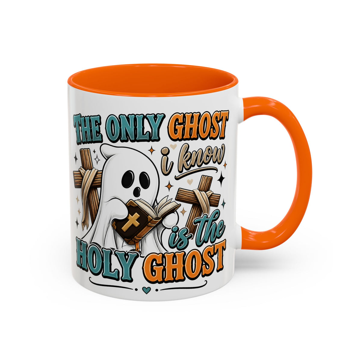 Accent Mug — "The Only Ghost I Know Is the Holy Ghost" Christian Halloween Coffee Cup