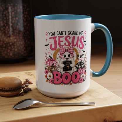 You Can’t Scare Me Jesus Is My Boo Coffee Mug — Halloween Christian Accent Mug