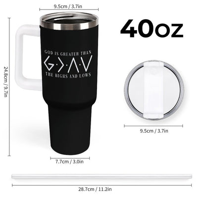 He Is Greater Christian 40oz Large Capacity Car Tumbler (double - sided print) - ClaimedbyGodDesigns