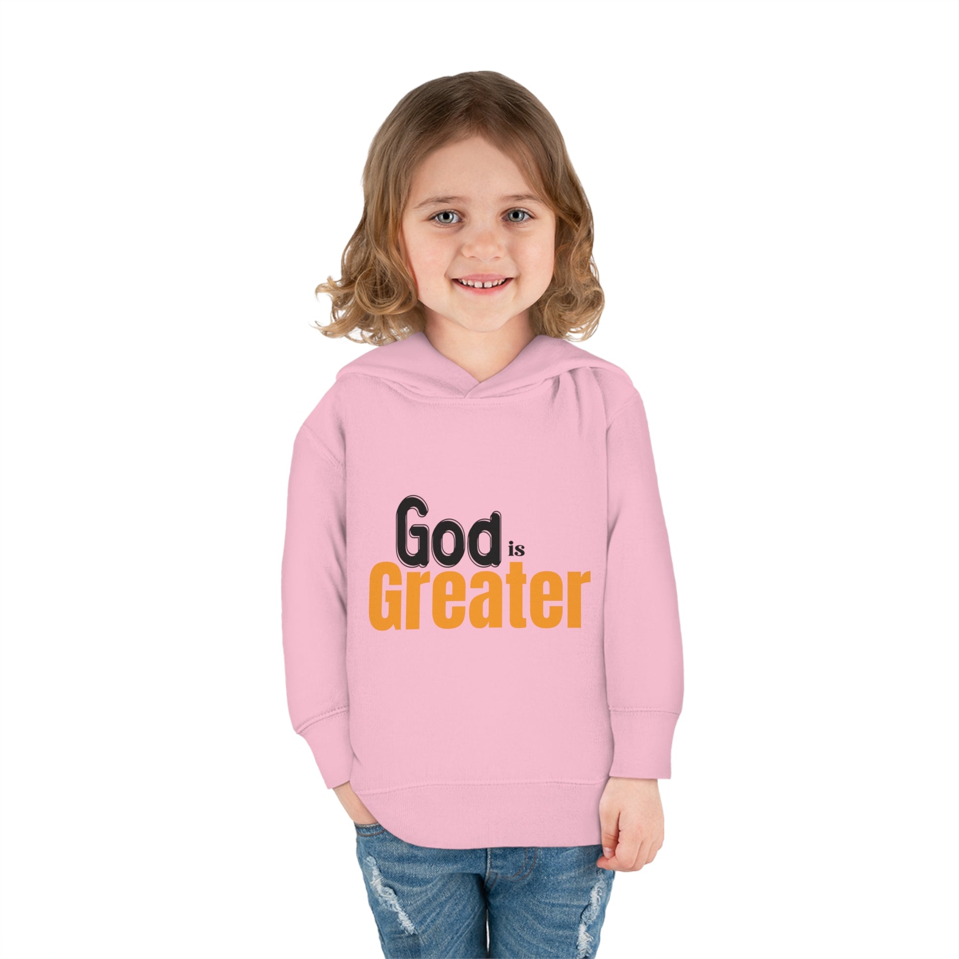 God Is Greater Christian Toddler Pullover Fleece Hoodie Printify