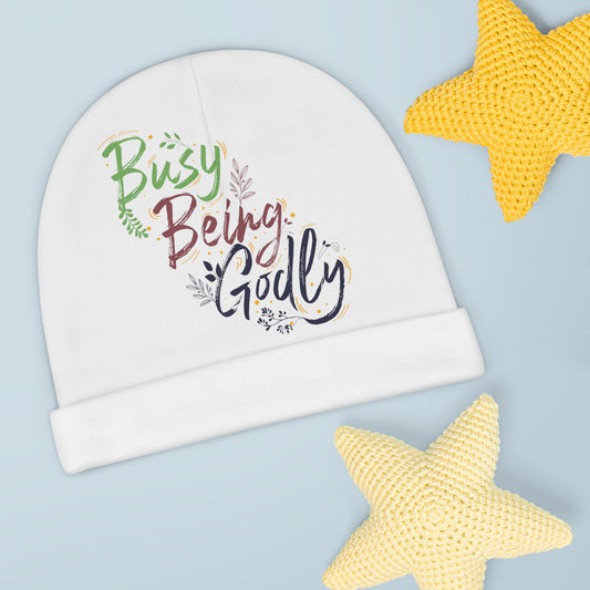Busy Being Godly Baby Beanie (AOP) Printify