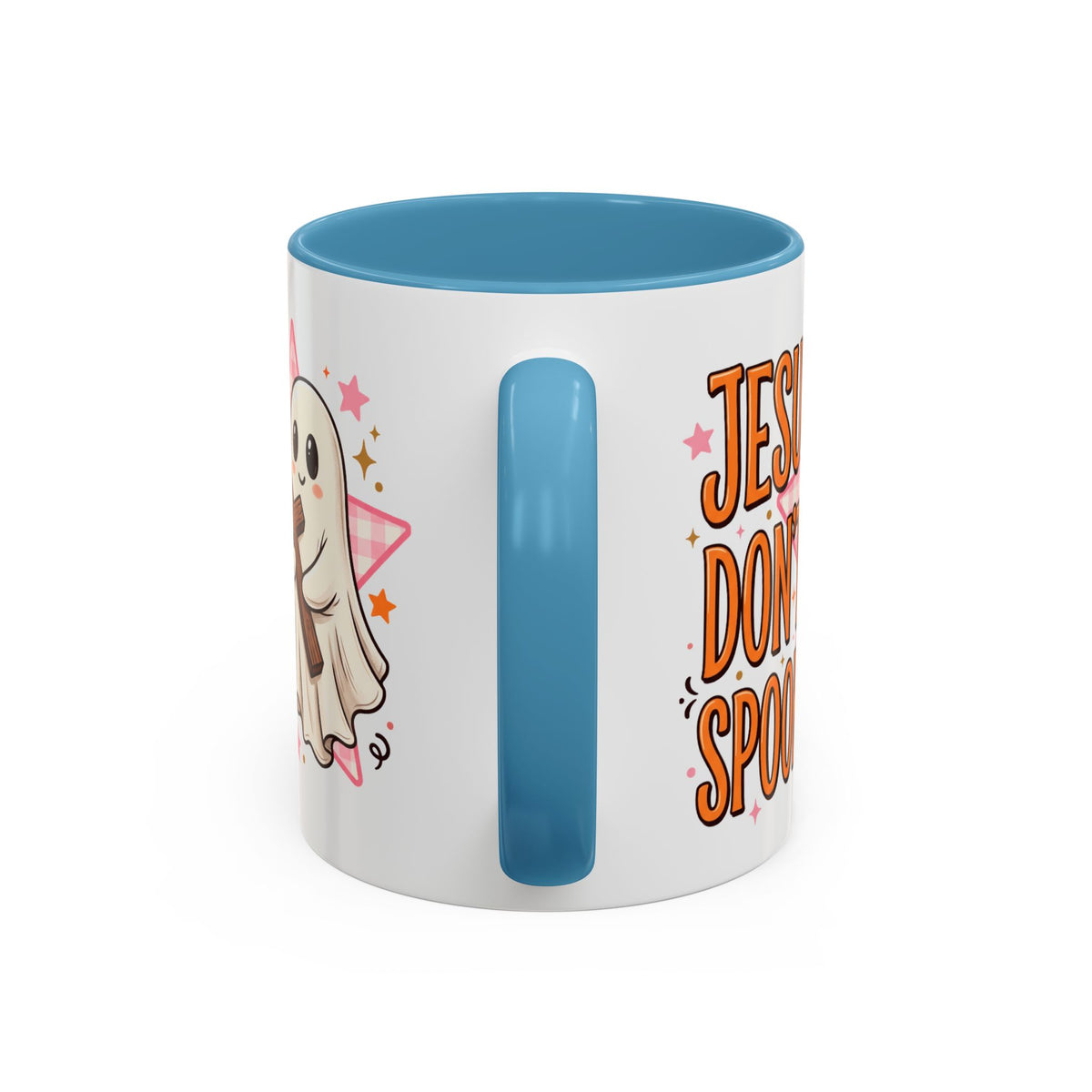 Accent Coffee Mug — "Jesus Don't Spook!" Cute Ghost Christian Coffee Mug (11/15oz)