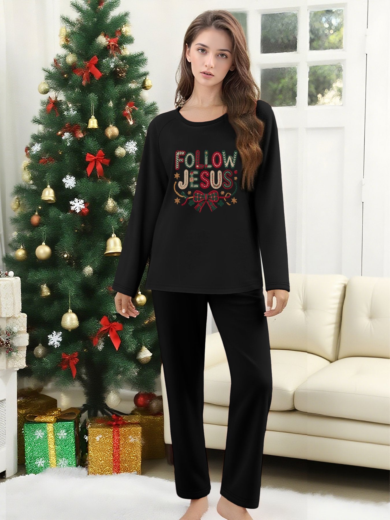 Follow Him Unisex Adult Christian Christmas Plaid Pajamas