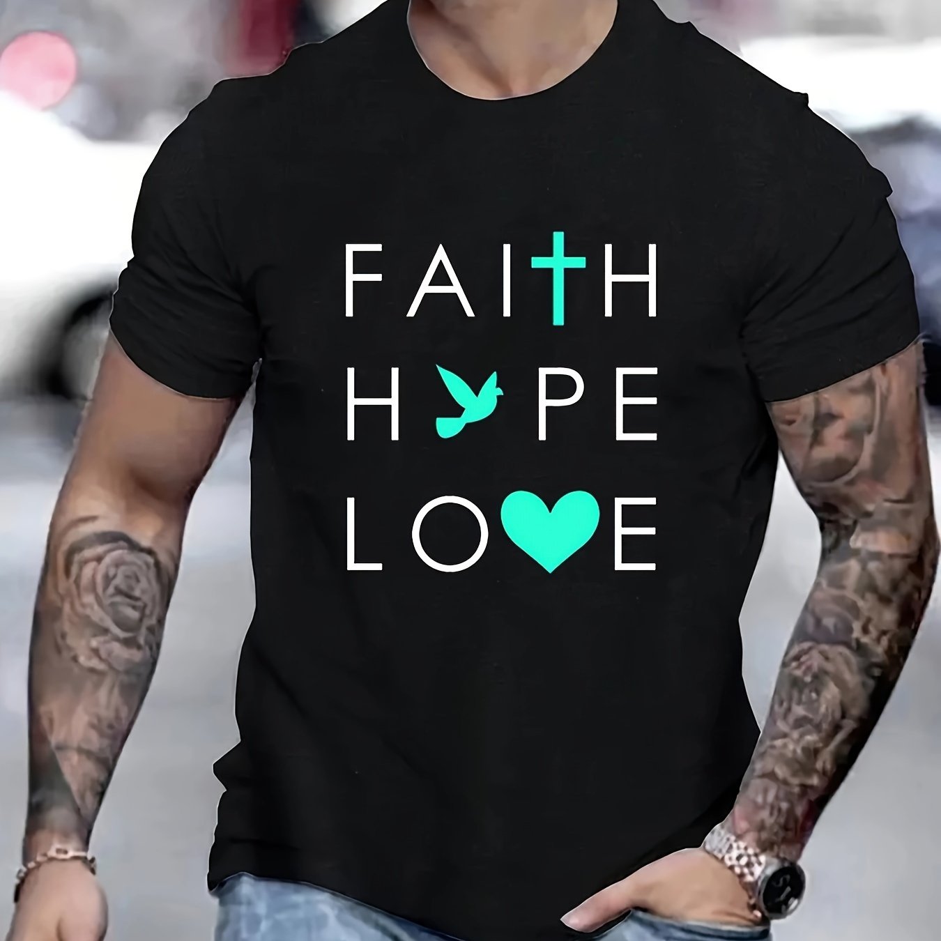 Faith Hope Love Men's Christian T-shirt claimedbygoddesigns