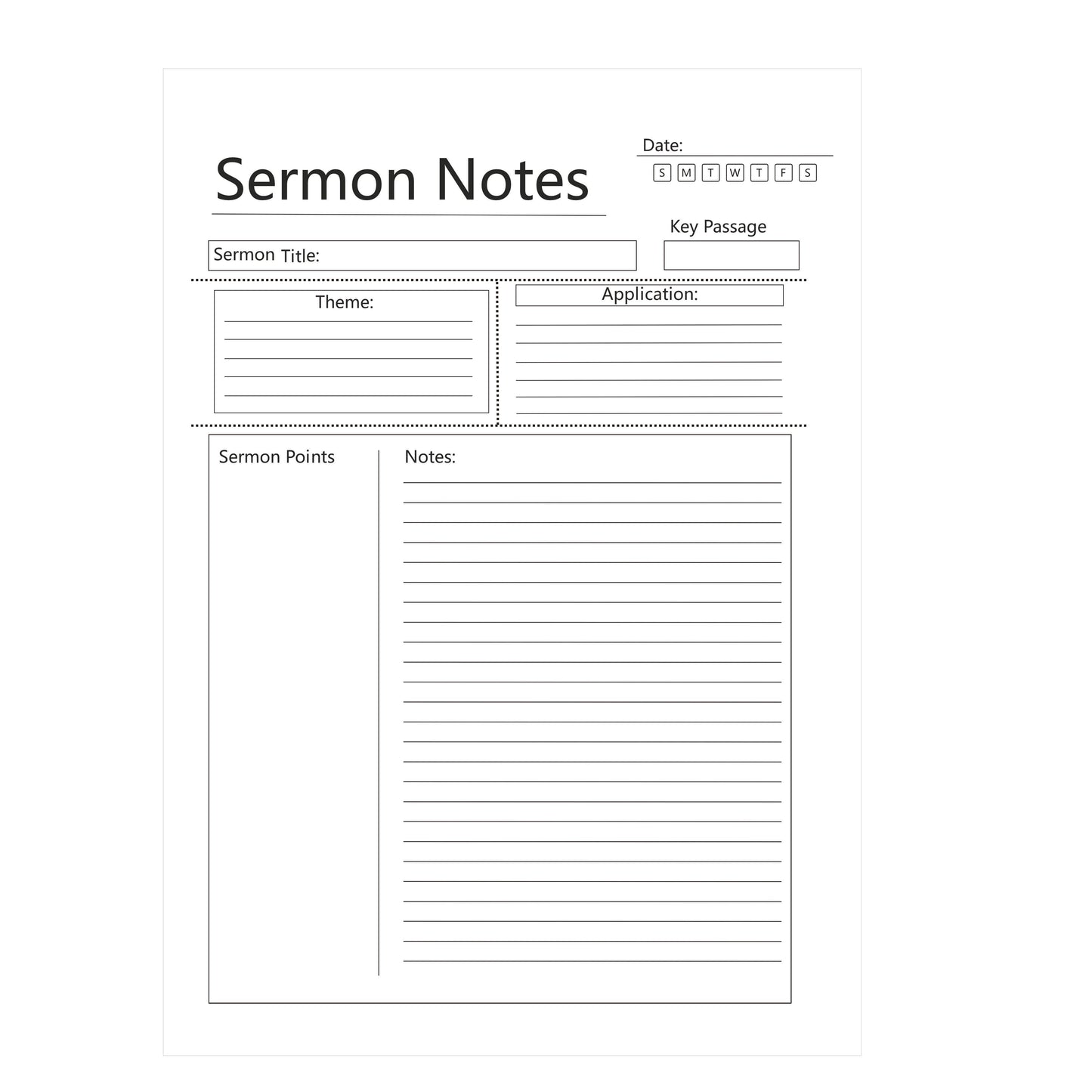 1pc Bible Study/Prayer/Sermon Notes Worksheet Christian Journal claimedbygoddesigns