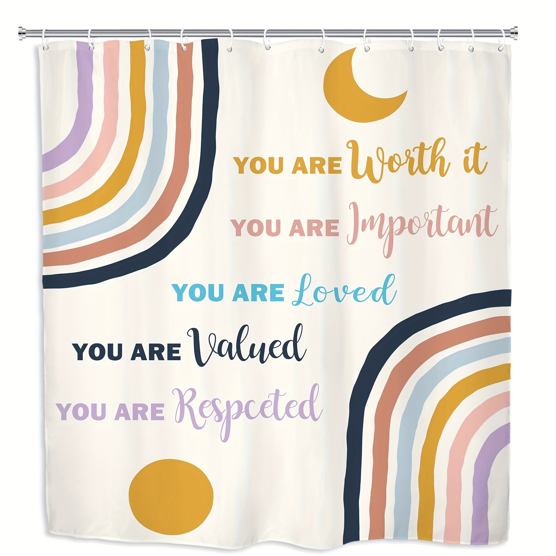 1pc You Are Worth It Christian Shower Curtain, With 12 Plastic Hooks, 71W*71H Inch claimedbygoddesigns