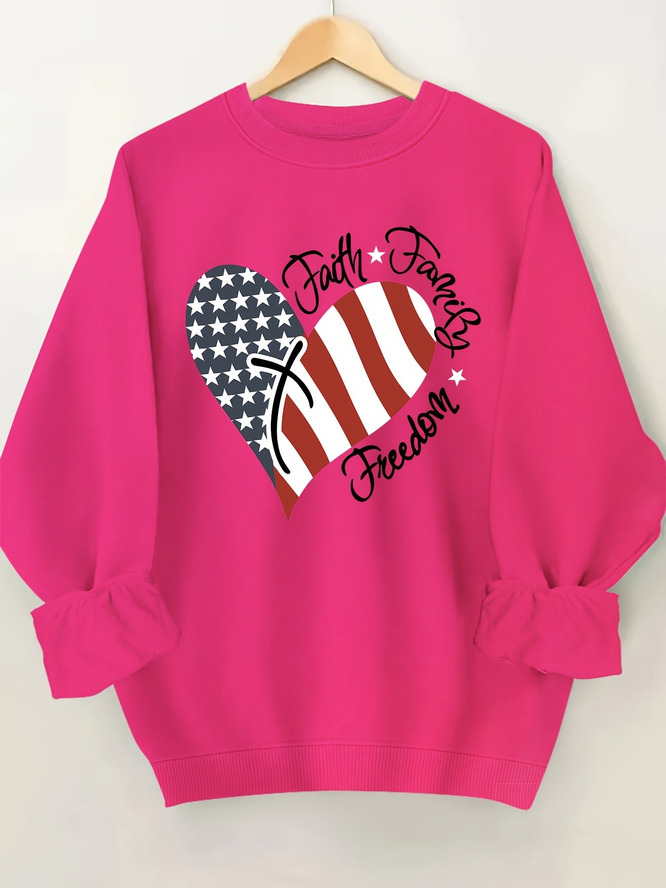 Faith Family Freedom (American flag) Plus Size Women's Christian Pullover Sweatshirt claimedbygoddesigns