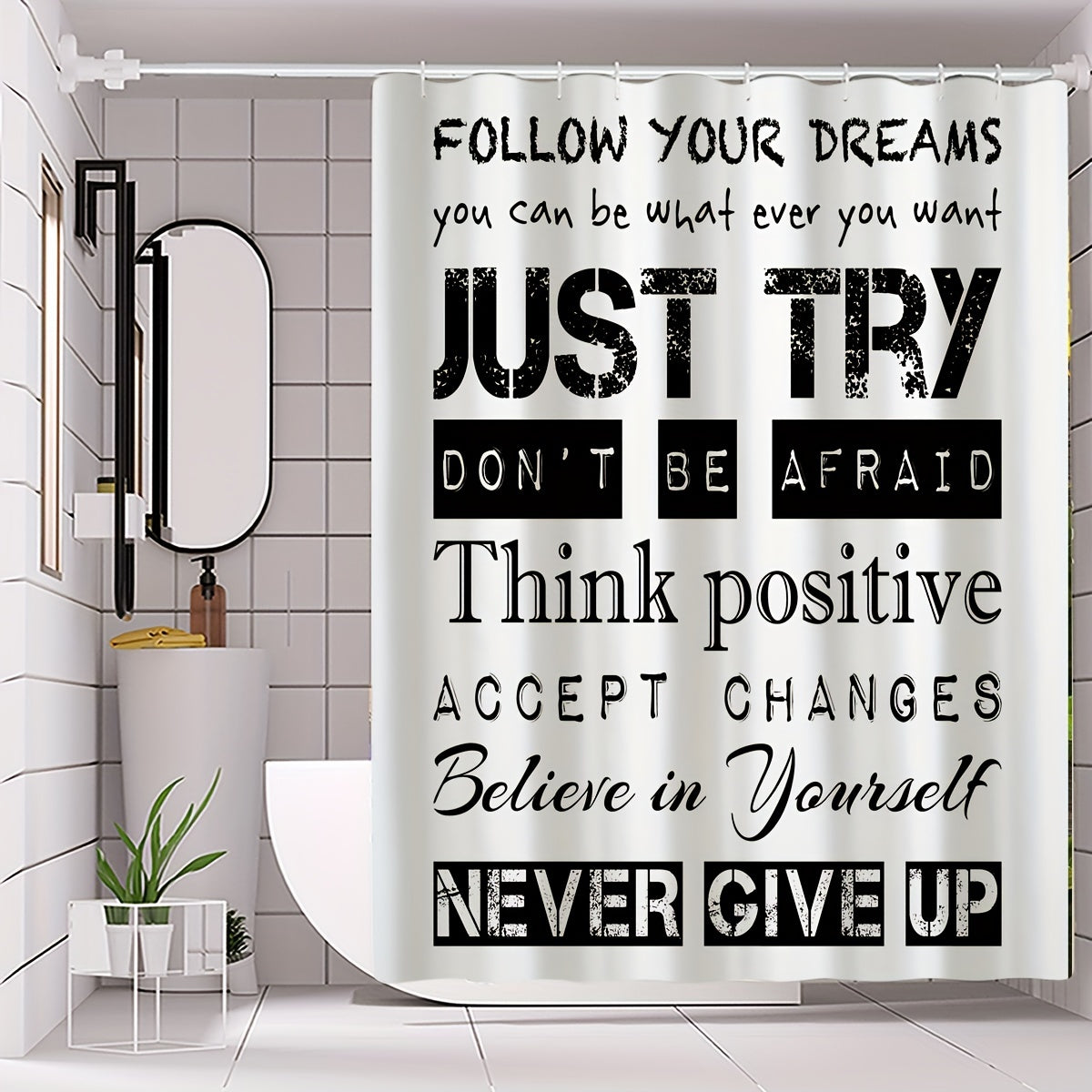 Follow Your Dreams Never Give Up Christian Shower Curtain claimedbygoddesigns