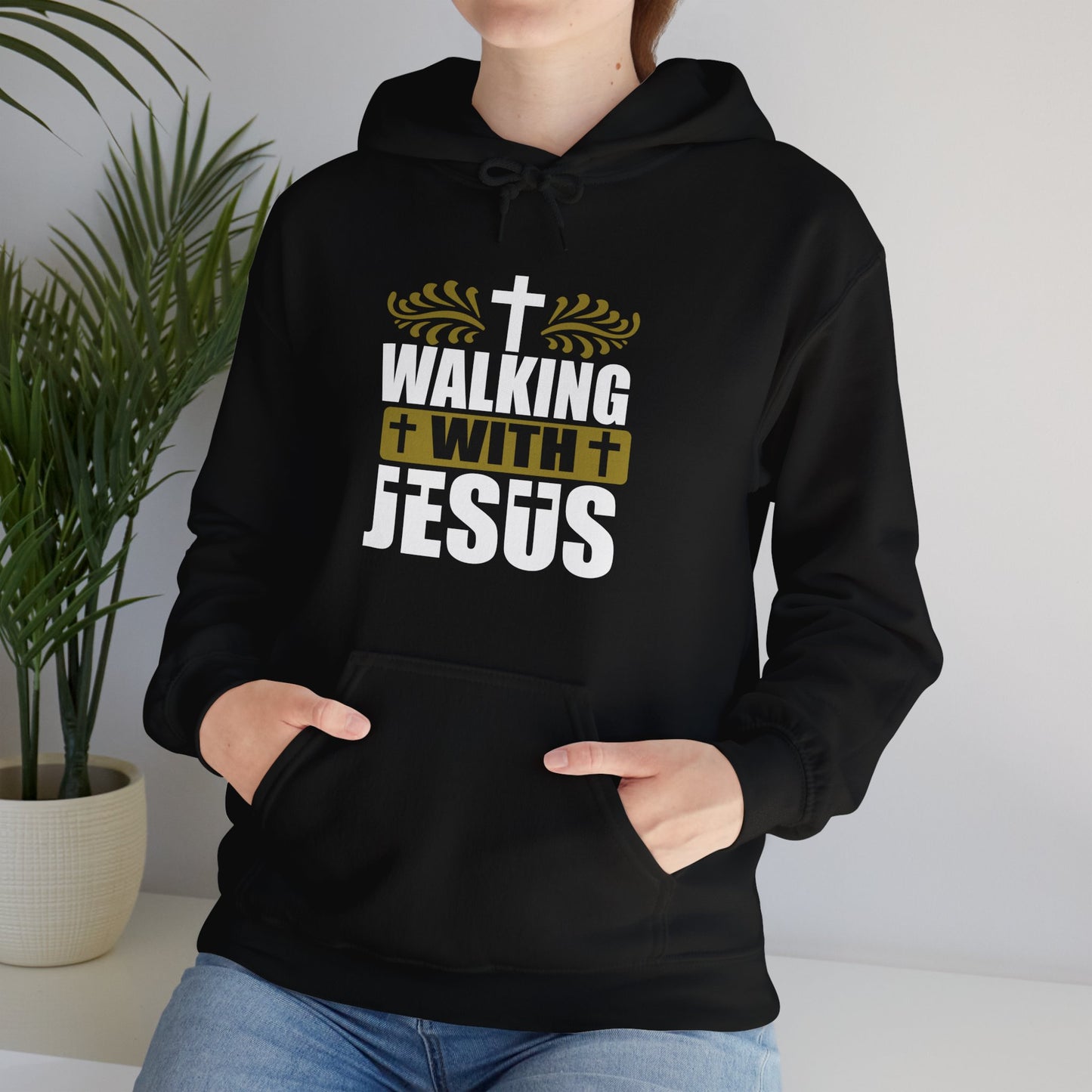 Walking With Jesus Unisex Christian Pullover Hooded Sweatshirt