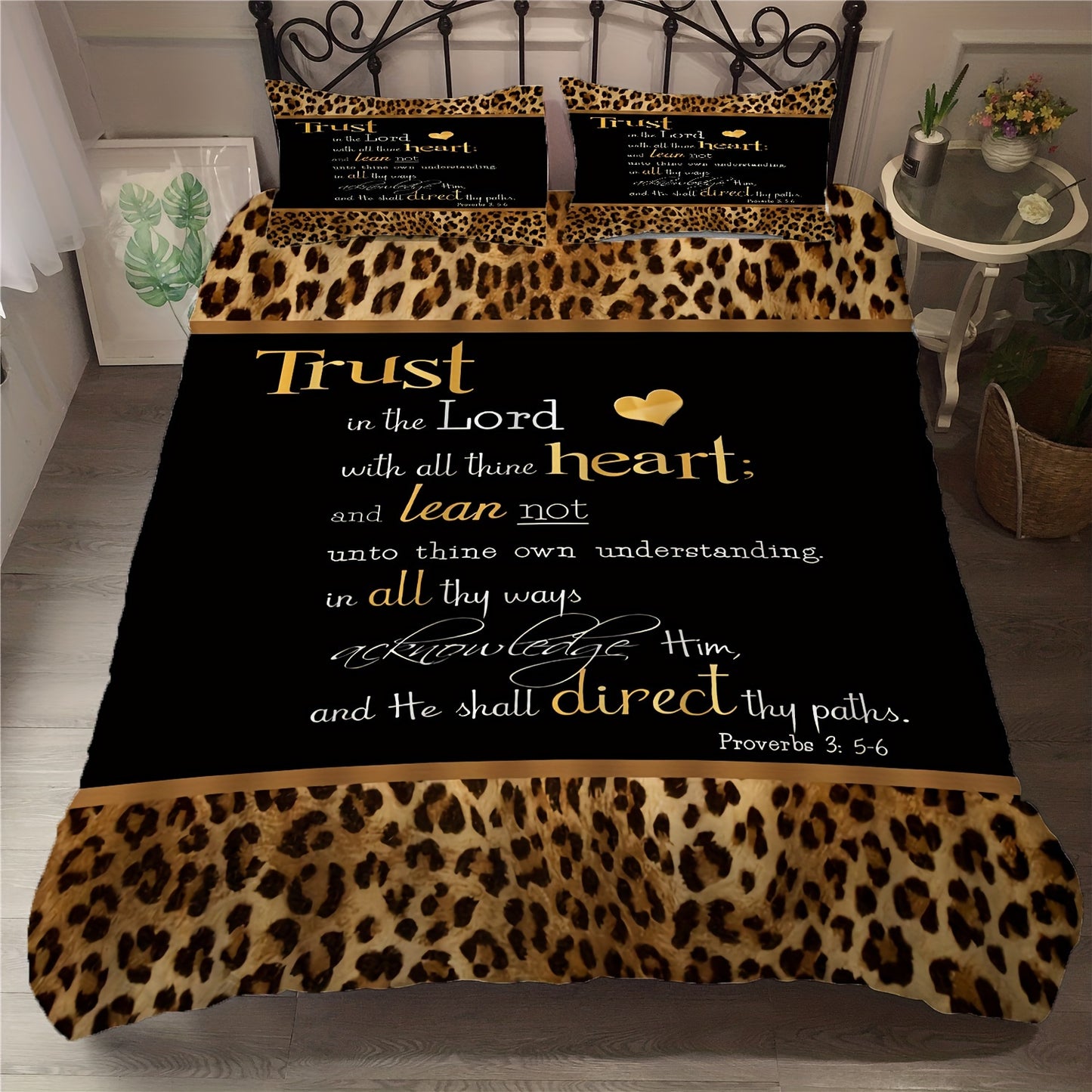 Proverbs 3:5-6 Trust In The Lord With All Your Heart 2/3pcs Christian Duvet Cover Set, (1 Duvet Cover + 1/2 Pillowcase, Without Core) claimedbygoddesigns