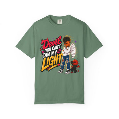 Devil You Can't Dim My Light T-Shirt — Afro Angel Graphic Tee