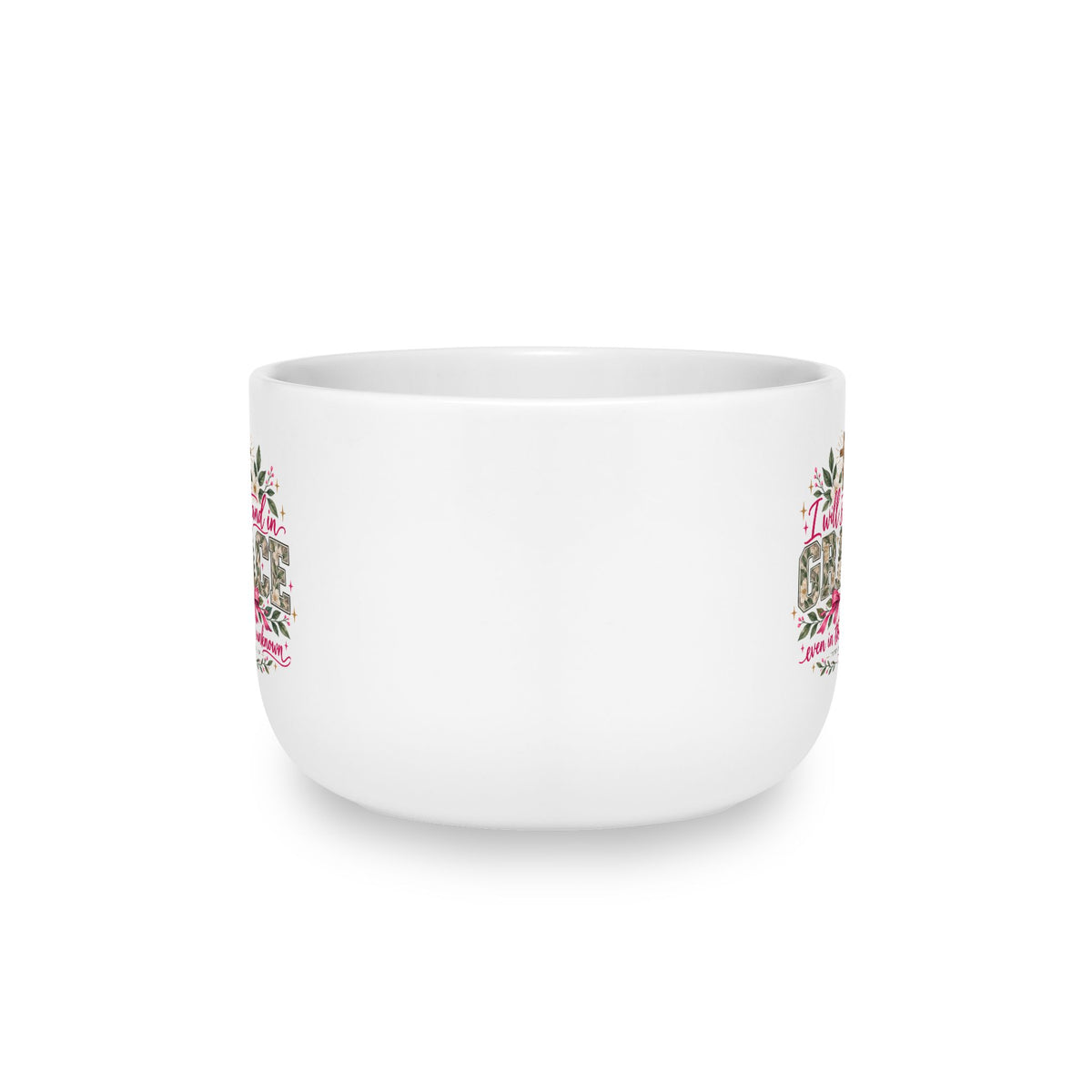 25oz Ceramic Latte Mug — Floral Leopard Accent with Message: “I will stand in grace even in the unknown”