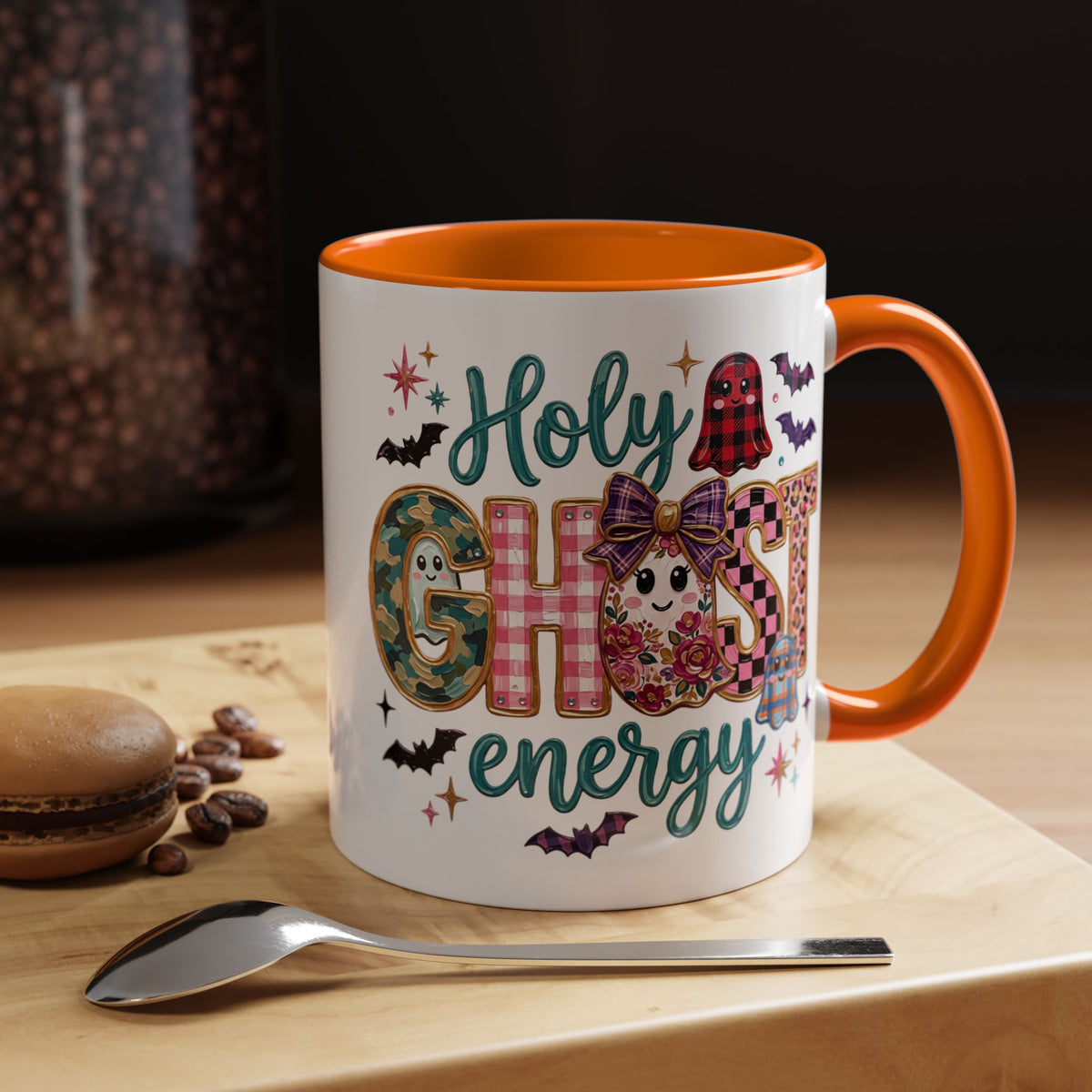 Accent Christian Coffee Mug — "Holy Ghost Energy" Halloween Cute Spooky Ceramic Mug (11/15oz)