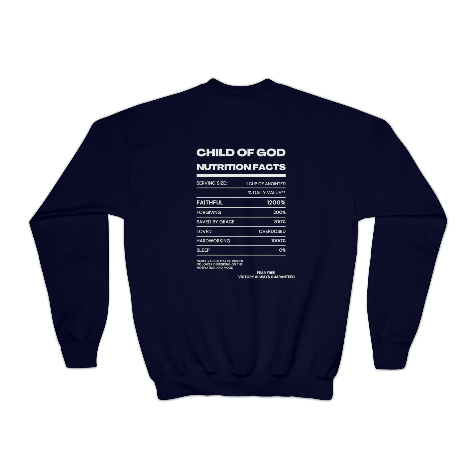 Child Of God Nutrition Facts Youth Christian Sweatshirt Printify