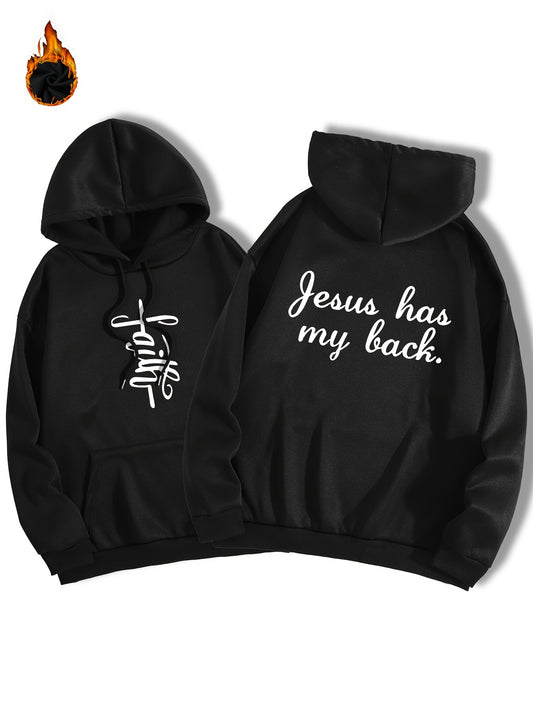 Faith: Jesus Has My Back Women's Christian Pullover Hooded Sweatshirt claimedbygoddesigns