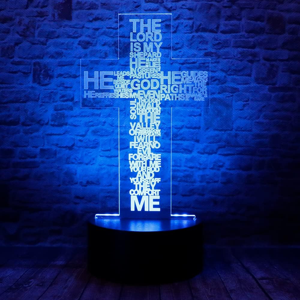Psalm 23 3D LED  Table Lamp with Remote 7 Colors Christian Gift Idea claimedbygoddesigns