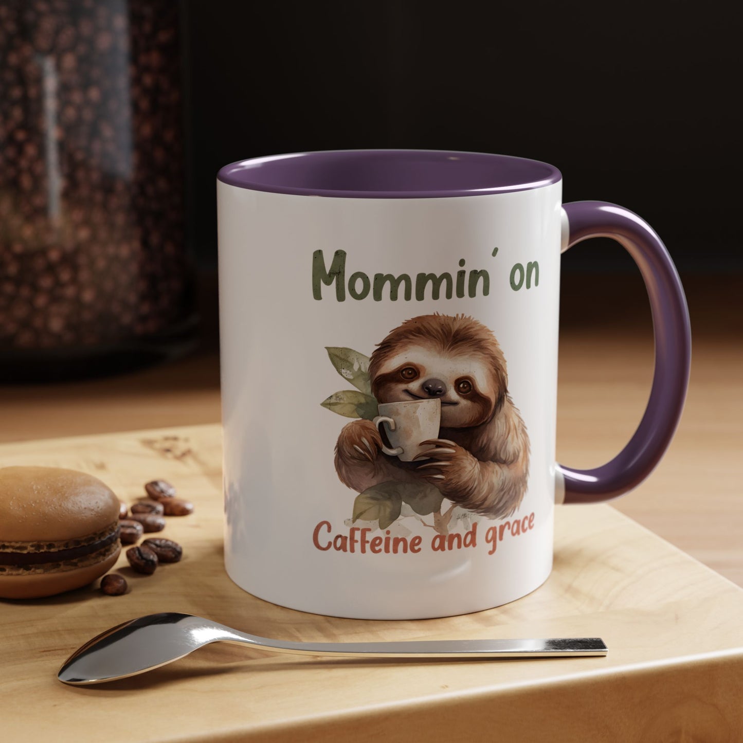 Sloth Mom Coffee Accent Mug - 'Mommin' on Caffeine and Grace' - Cute Gift for Christian Moms
