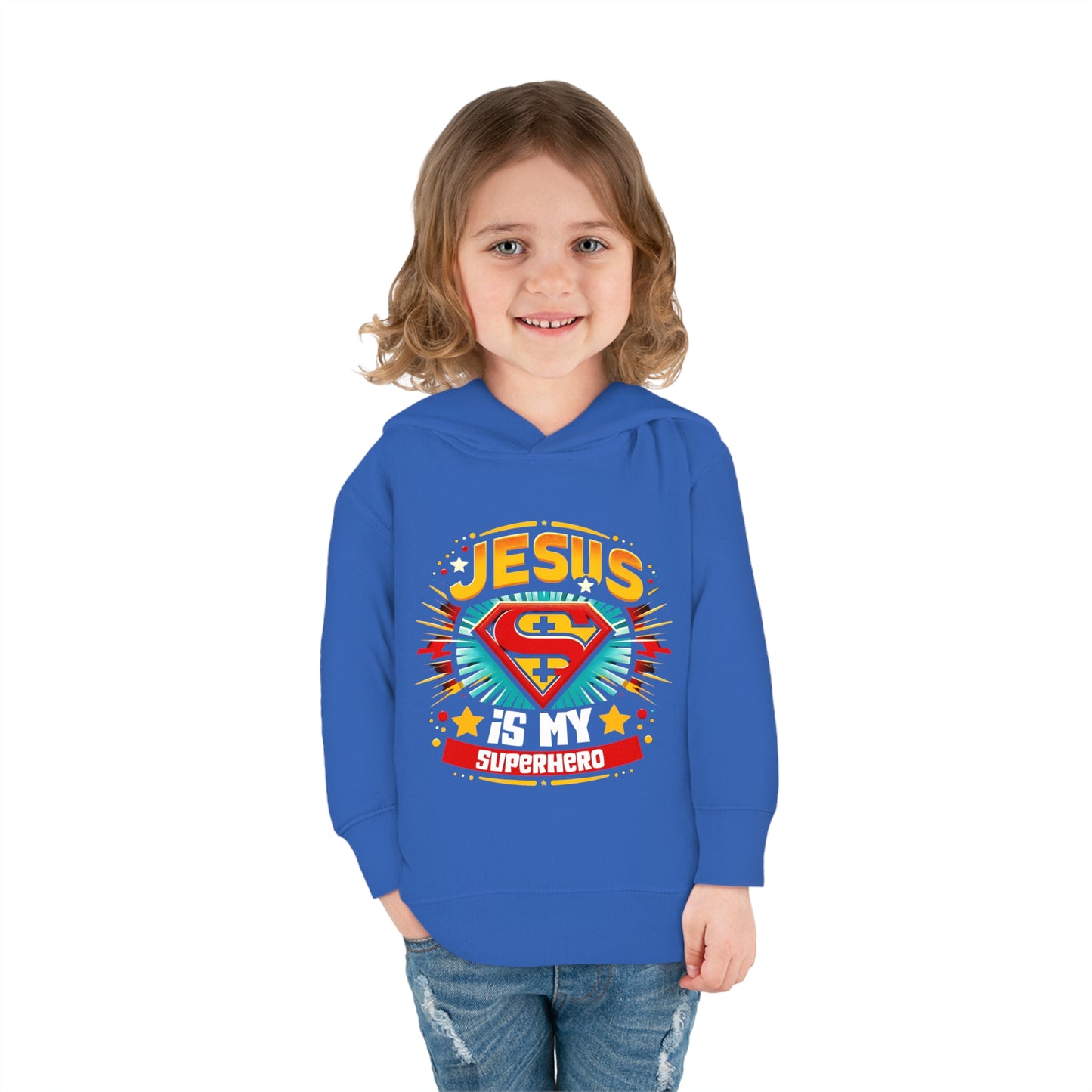 Jesus Is My Superhero Christian Toddler Pullover Fleece Hooded Sweatshirt