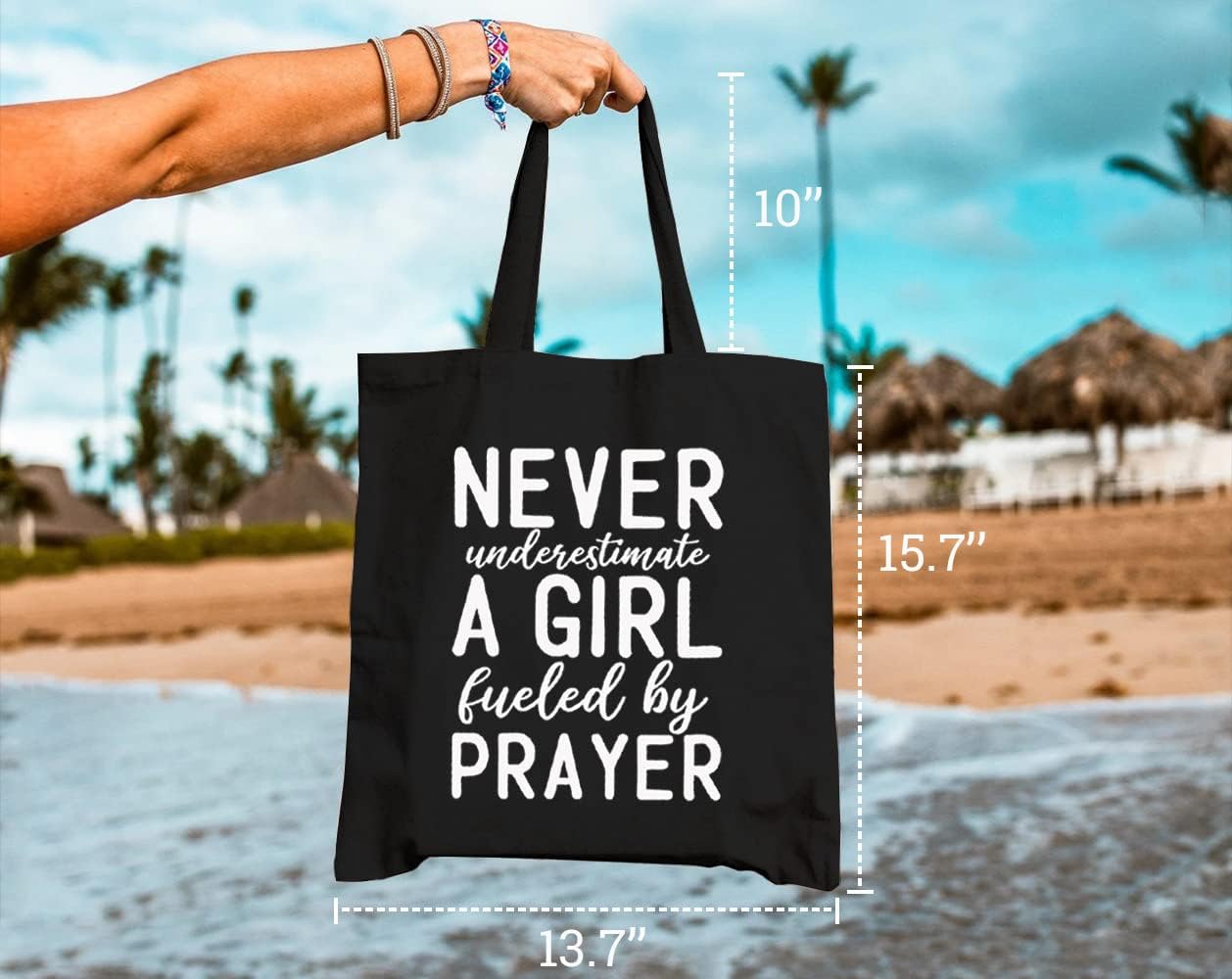 Never Underestimate A Girl Fueled By Prayer Christian Tote Bag claimedbygoddesigns