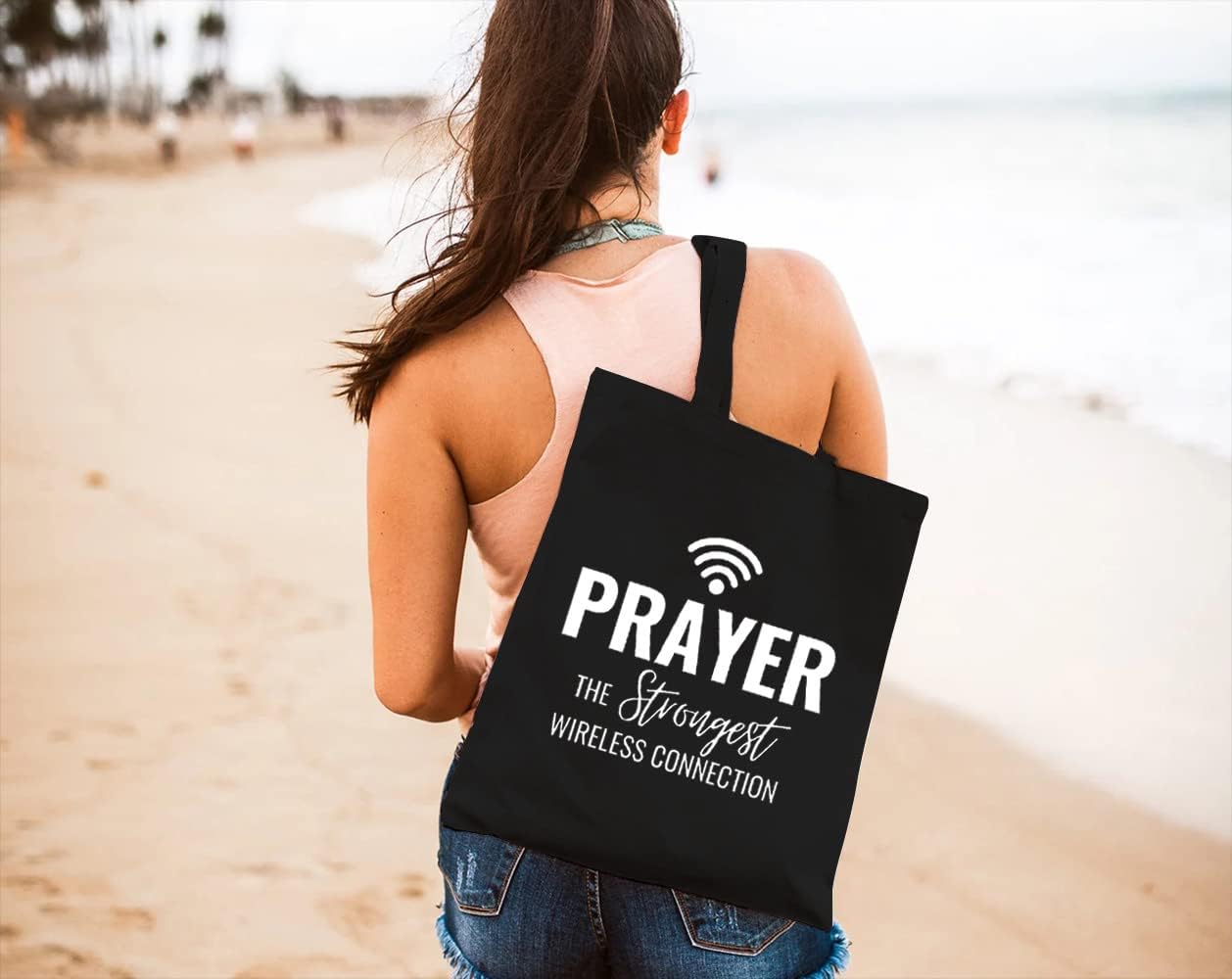 Prayer The Strongest Wireless Connection Christian Tote Bag claimedbygoddesigns