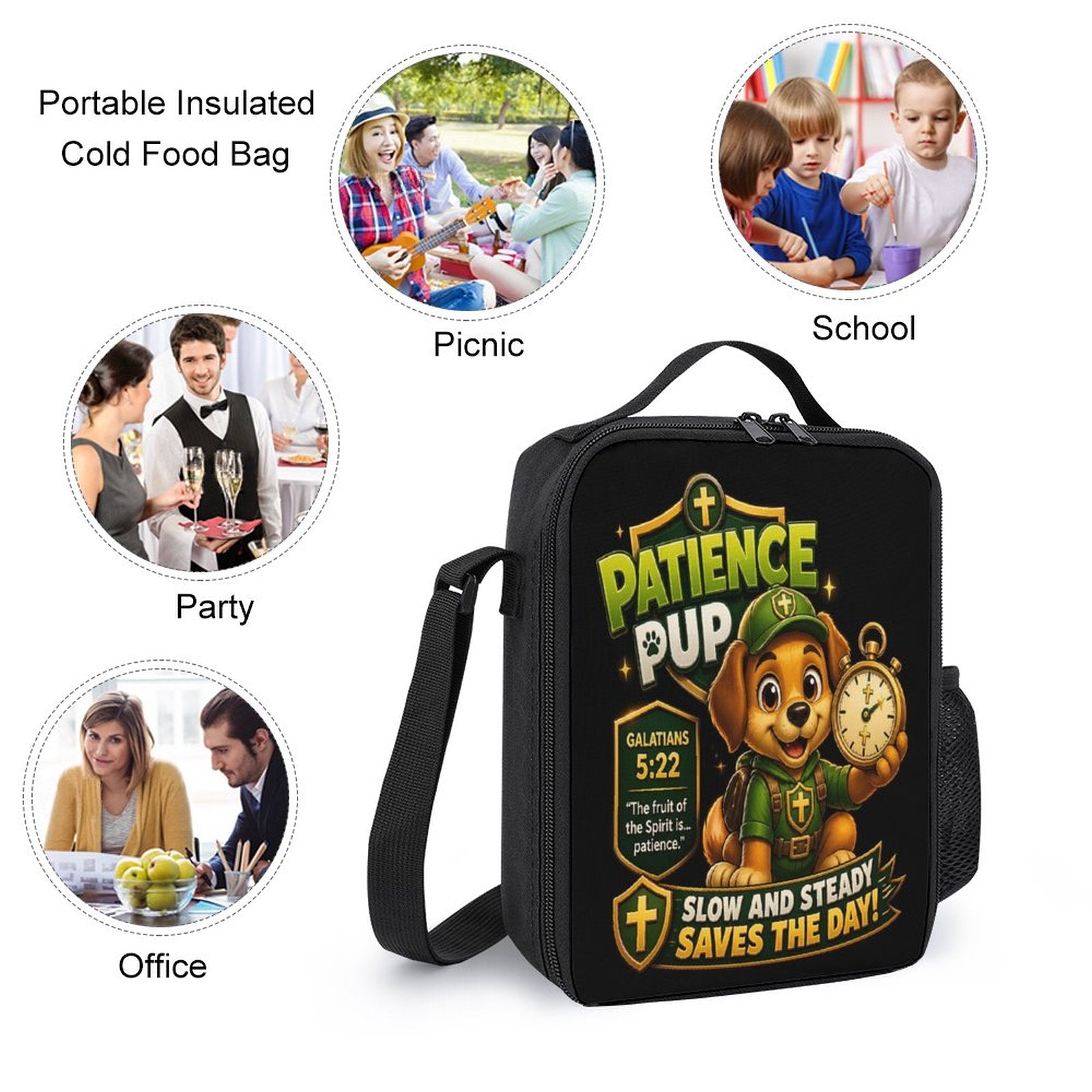 Patience Pup Christian 3 PCS Bag Set (Backpack, Lunch Bag and Pencil Case) - ClaimedbyGodDesigns