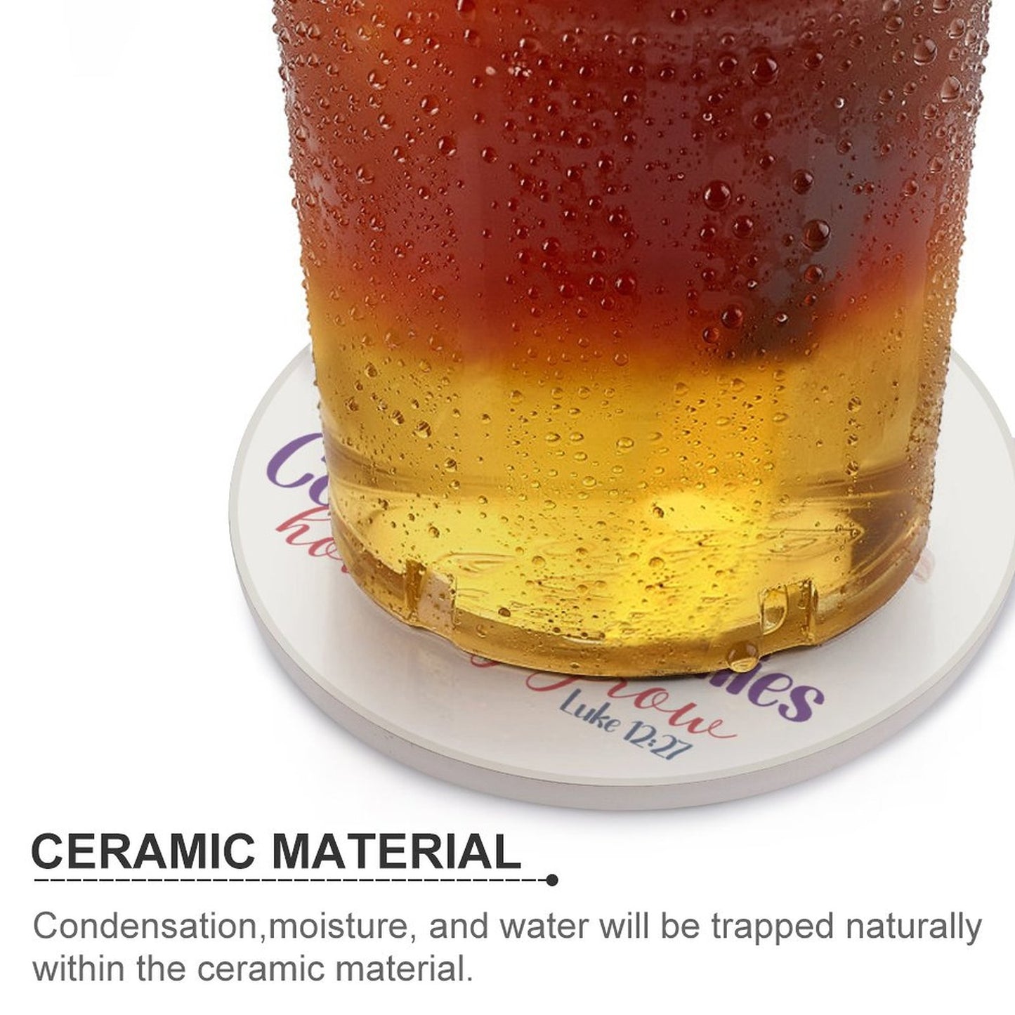 Consider The Lilies Christian Round Ceramic Coaster - ClaimedbyGodDesigns