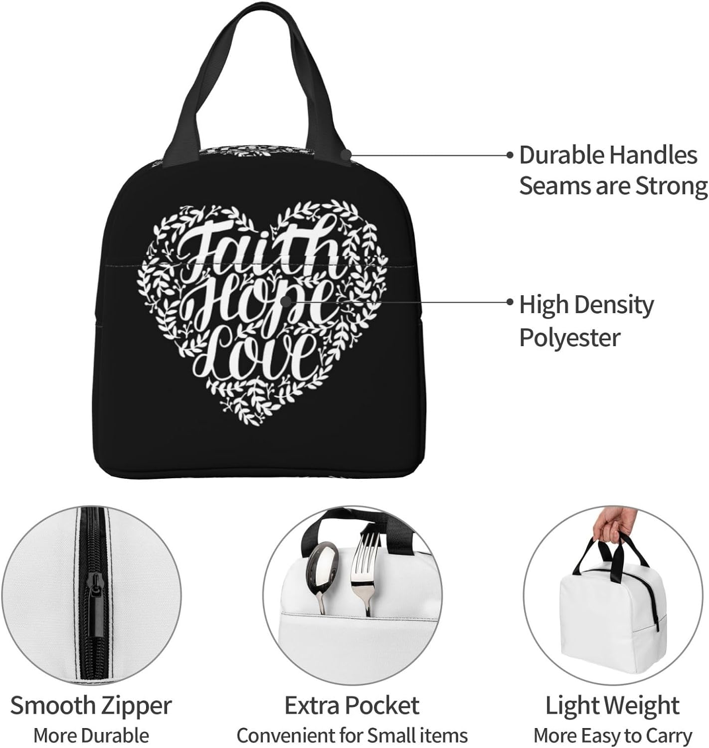 Faith Hope Love Christian Lunch Bag claimedbygoddesigns