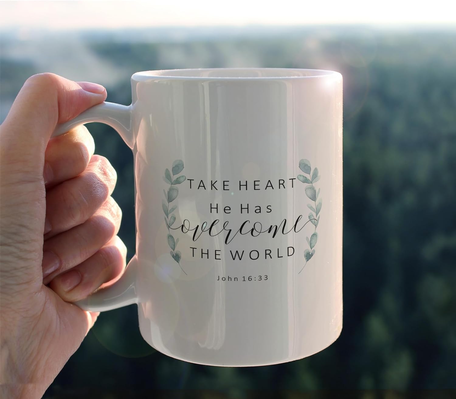 Take Heart He Has Overcome The World Christian White Ceramic  Mug 11 oz. claimedbygoddesigns