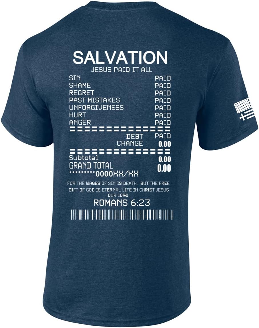 Salvation Jesus Paid It All Receipt  Men's Christian T-shirt claimedbygoddesigns