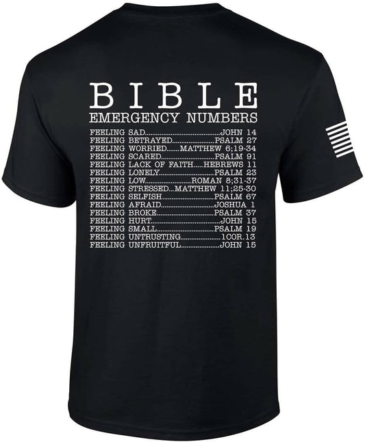 Bible Emergency Numbers Christian Men's T-shirt claimedbygoddesigns