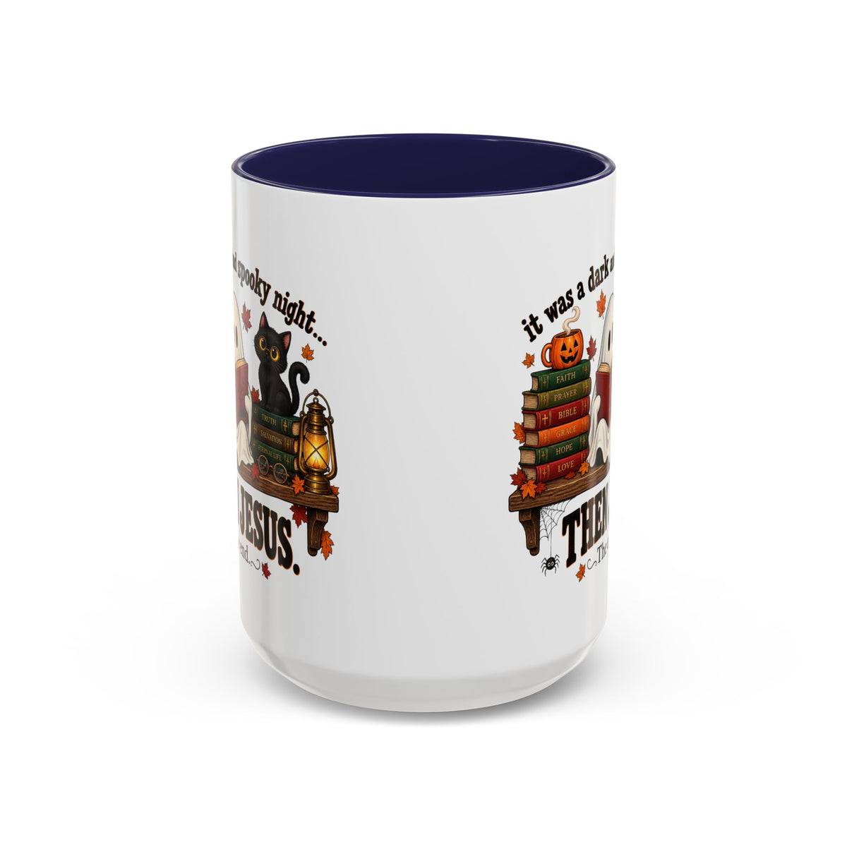 Halloween Christian Coffee Mug — “It Was a Dark and Spooky Night… Then Jesus” Accent Mug