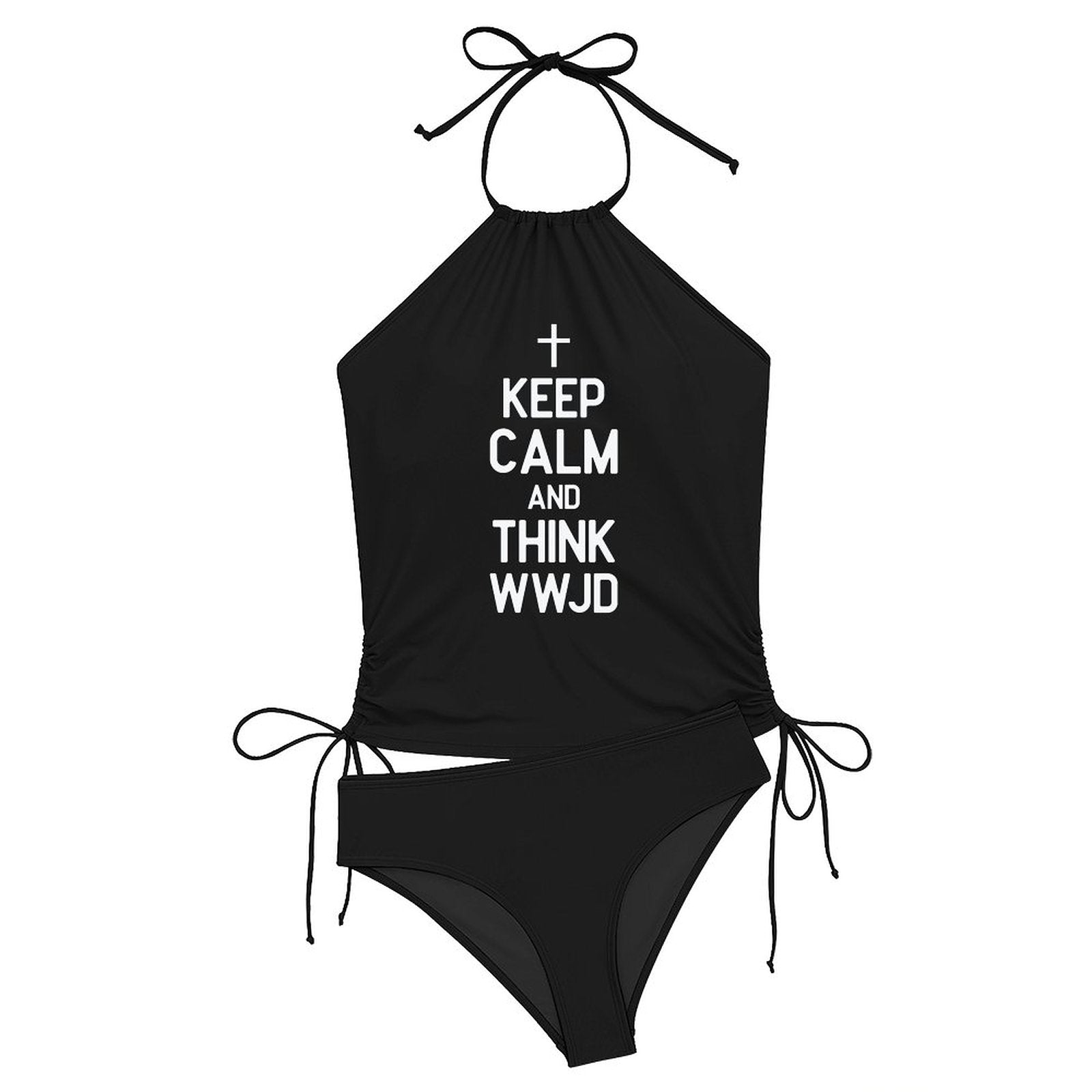Keep Calm and Think WWJD Women's Christian Halter High Neck 2 - Piece Swimsuit Set - ClaimedbyGodDesigns
