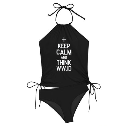 Keep Calm and Think WWJD Women's Christian Halter High Neck 2 - Piece Swimsuit Set - ClaimedbyGodDesigns