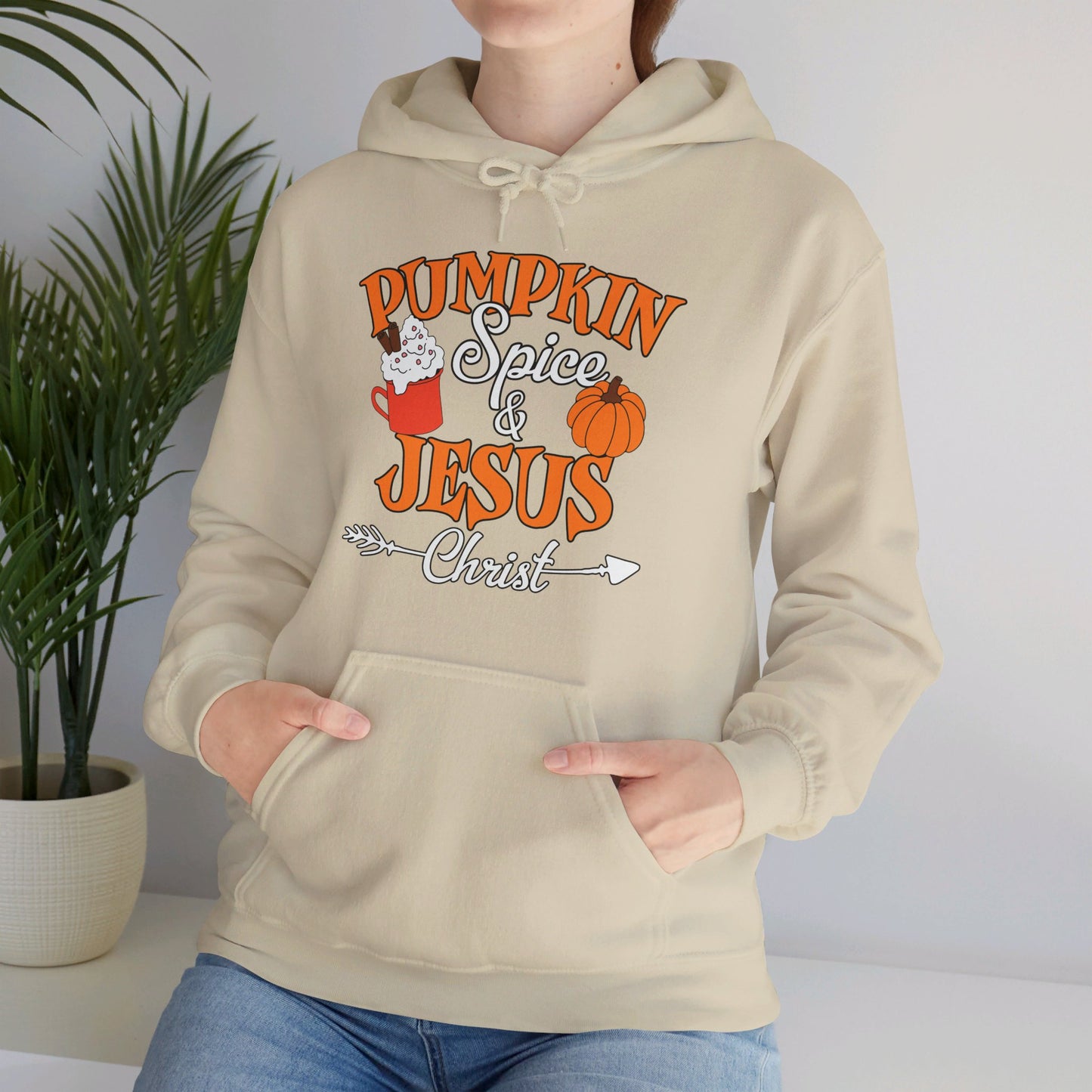 Pumpkin Spice And Jesus Christ Halloween Unisex Christian Pullover Hooded Sweatshirt