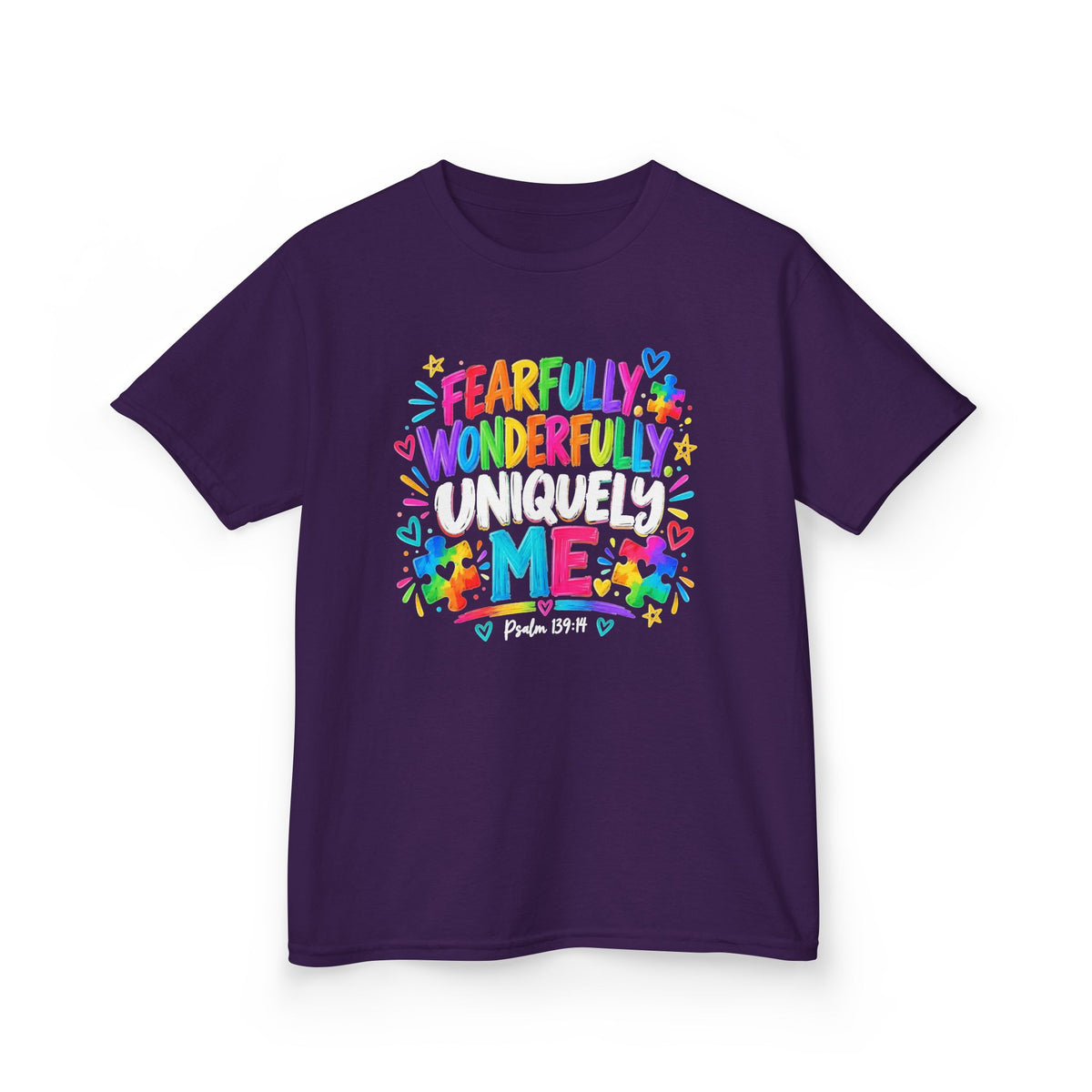 Fearfully Wonderfully Uniquely Me Youth Autism Awareness T-Shirt — Psalm 139:14 Tee