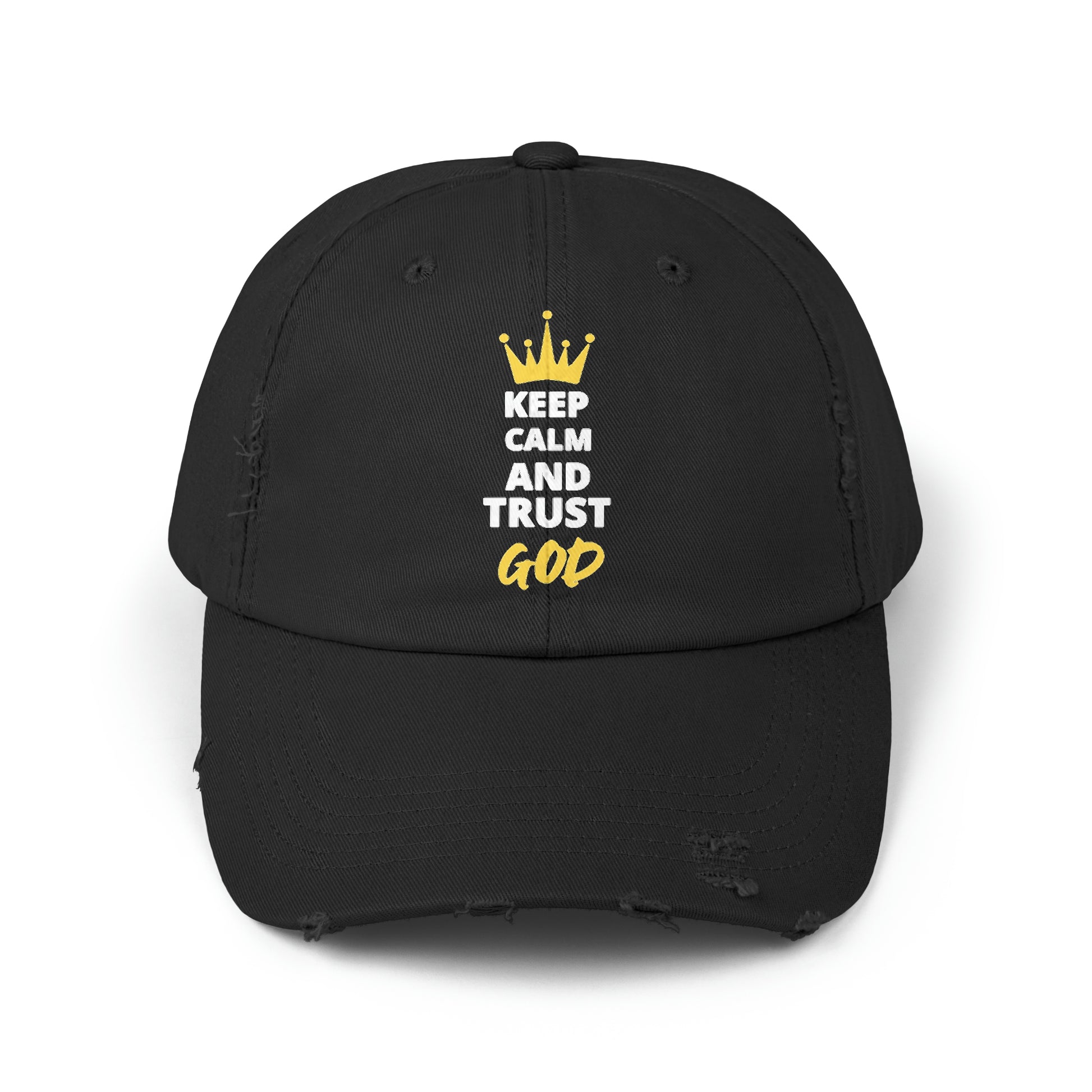 Keep Calm And Trust God Unisex Christian Distressed Hat Printify