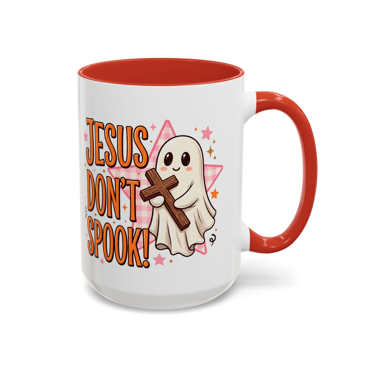 Accent Coffee Mug — "Jesus Don't Spook!" Cute Ghost Christian Coffee Mug (11/15oz)