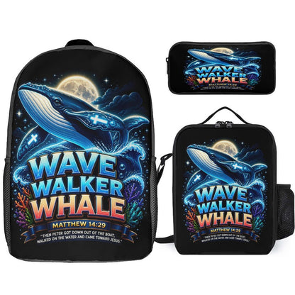 Wave Walker Whale Christian 3 PCS Bag Set (Backpack, Lunch Bag and Pencil Case) - ClaimedbyGodDesigns