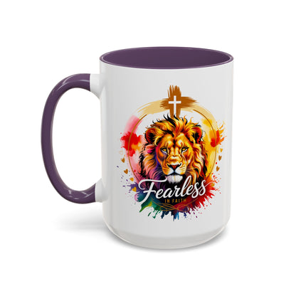 Fearless in Faith Lion Coffee Accent Mug - 11oz & 15oz Inspirational Drinkware