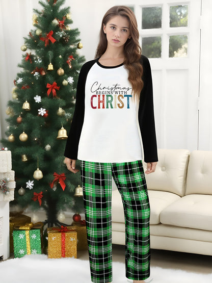 Christmas Begins With Christ Unisex Adult Christian Plaid Pajamas