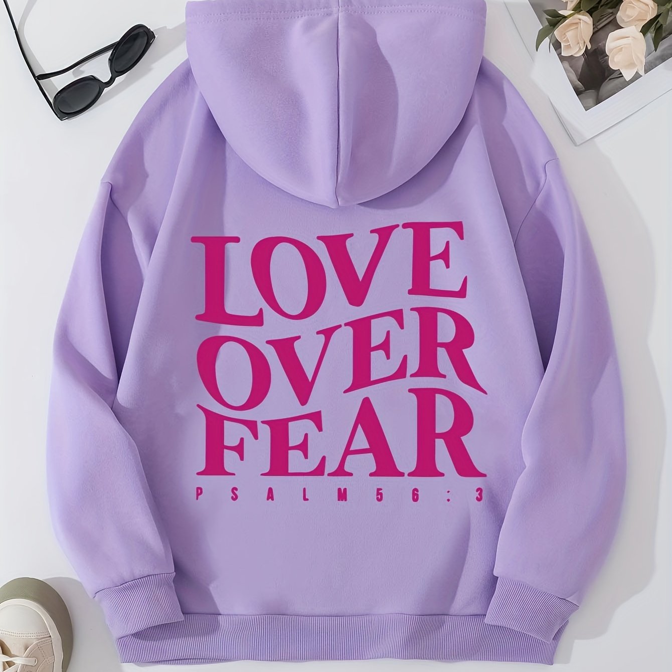 Love Over Fear Women's Christian Pullover Hooded Sweatshirt claimedbygoddesigns