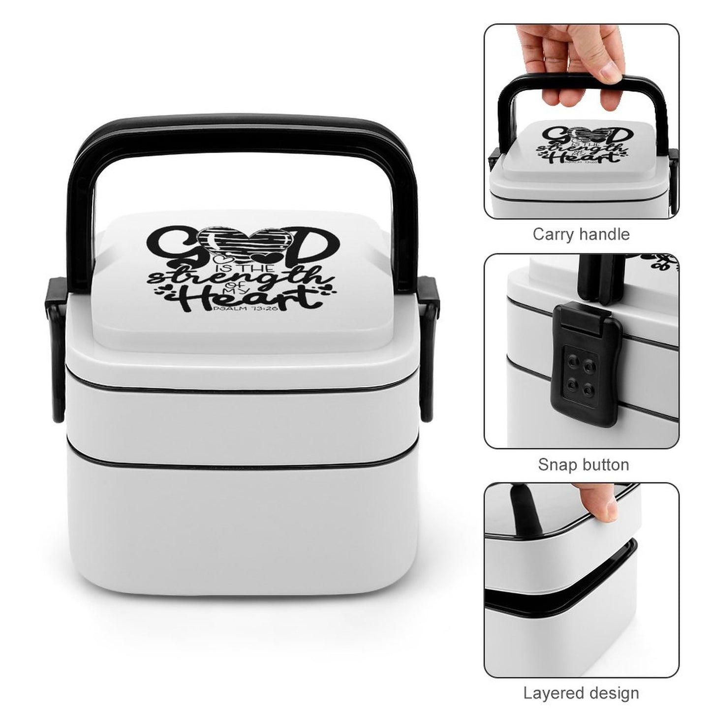 God Is The Strength Of My Heart 2-Tier Stackable Bento Lunch Box unique Christian Gift For the everyday Christian