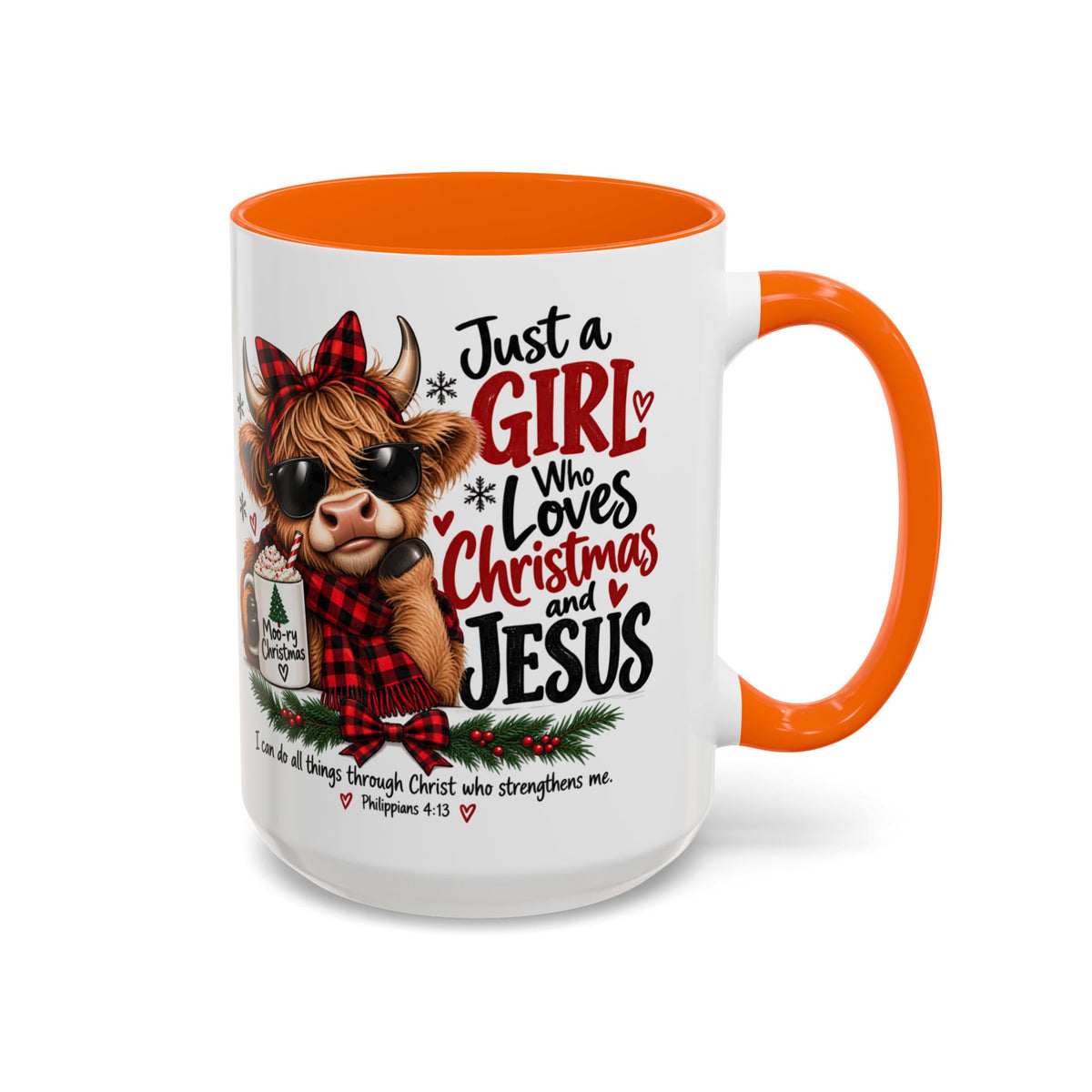 Just a Girl Who Loves Christmas and Jesus Highland Cow Coffee Mug