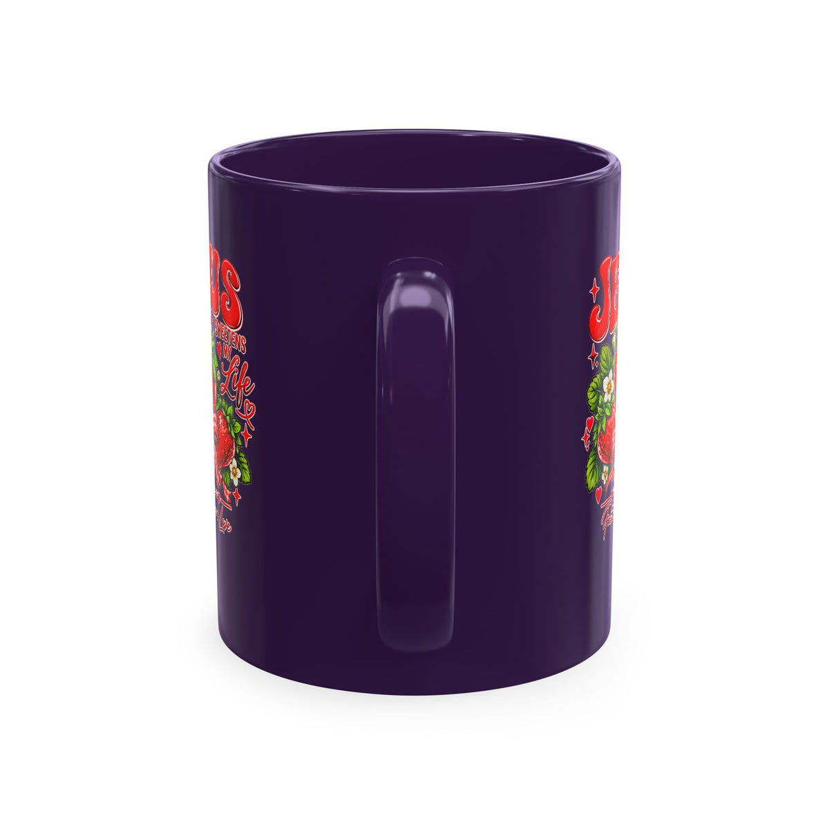 Ceramic Mug — "Jesus Sweetens My Life" Strawberry Faith Coffee Cup